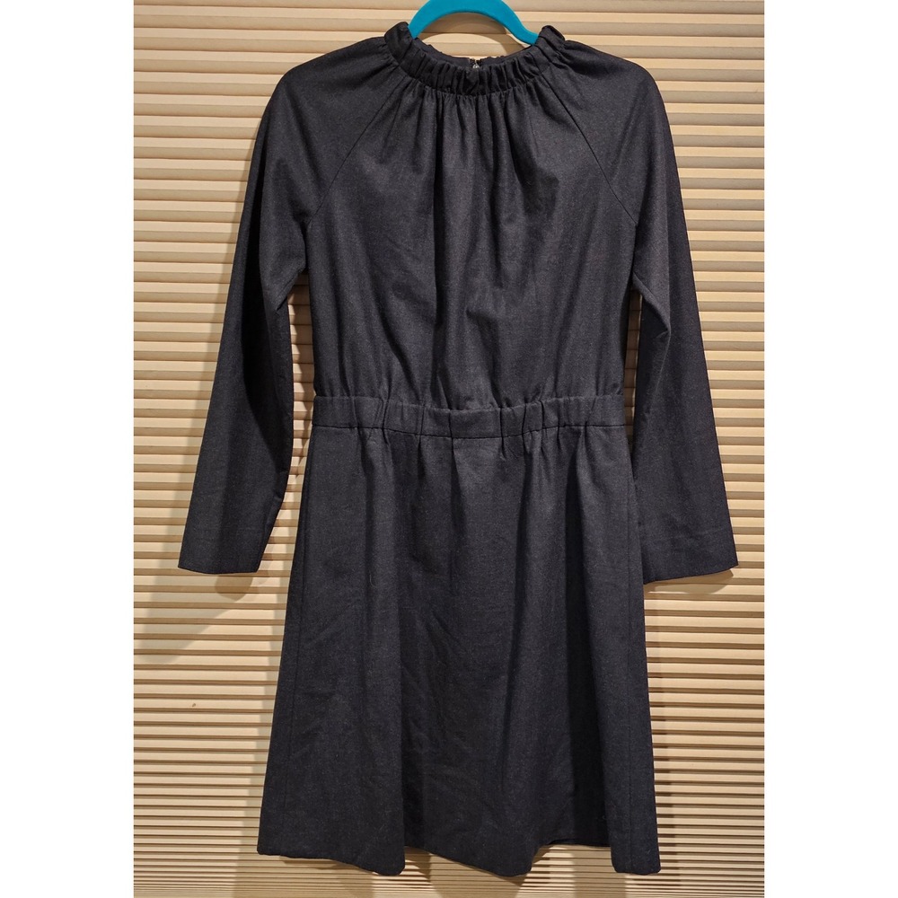 COS Dark Charcoal Grey‎ Wool Blend Gathered Neck Long Sleeve Dress Size 8